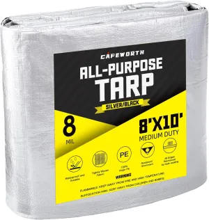 Tarps Silver 8X10ft 8Mil, Tarp Cover, Blanket, Waterproof, UV Resistant, Rip and Tear Proof, Poly Tarpaulin with Reinforced Edges for Roof, Camping Patio Pool Cover Boat