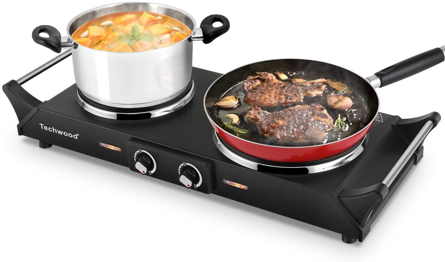 TECHWOOD Electric Stove, Double Infrared Ceramic Hot Plate for Cooking, Two Control Cooktop Burner, Portable Anti-scald handles Suitable for Office/Home/Camp Use, 1800W Compatible for All Cookwares