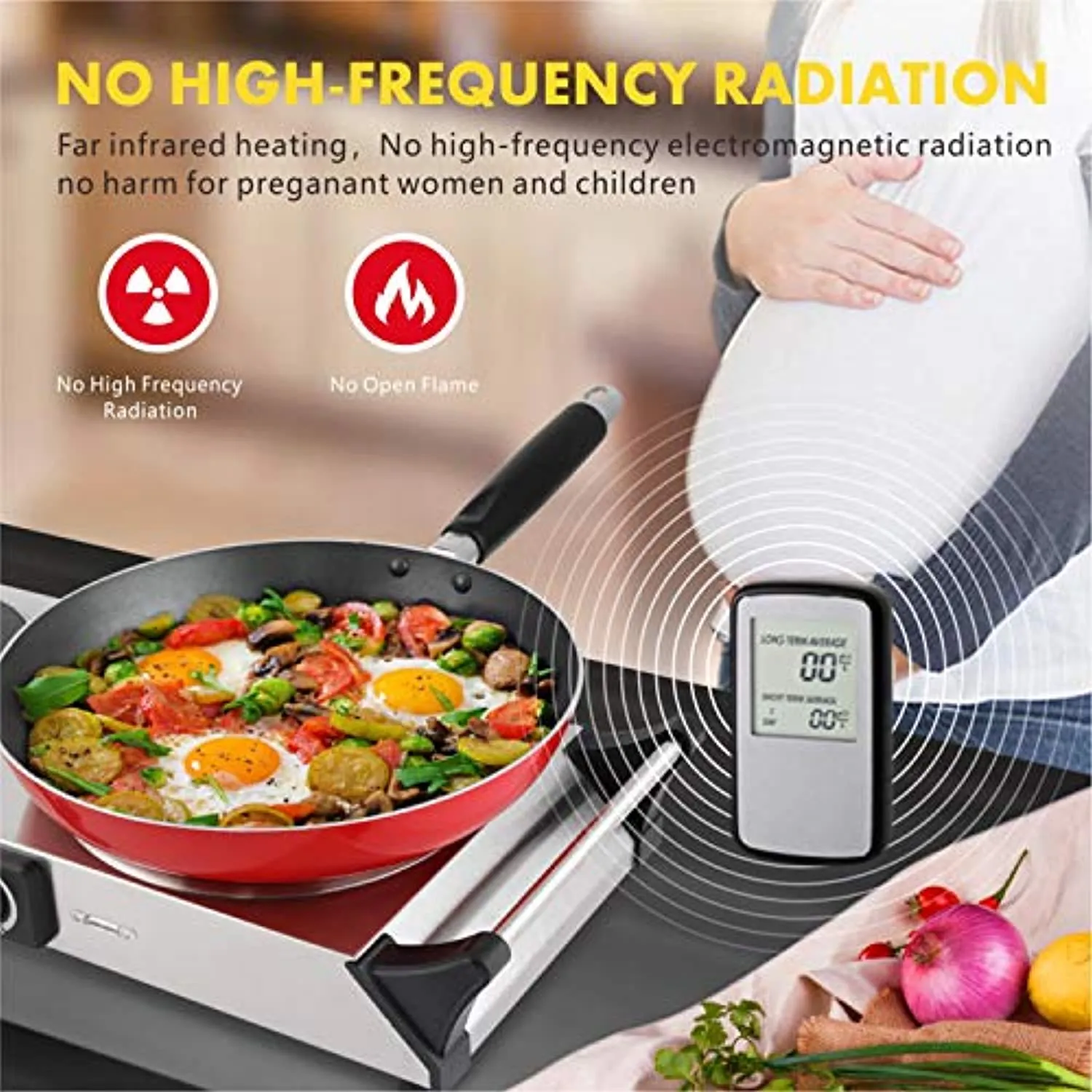 TECHWOOD Electric Stove, Double Infrared Ceramic Hot Plate for Cooking, Two Control Cooktop Burner, Portable Anti-scald handles Suitable for Office/Home/Camp Use, 1800W Compatible for All Cookwares