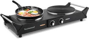 TECHWOOD Electric Stove, Double Infrared Ceramic Hot Plate for Cooking, Two Control Cooktop Burner, Portable Anti-scald handles Suitable for Office/Home/Camp Use, 1800W Compatible for All Cookwares
