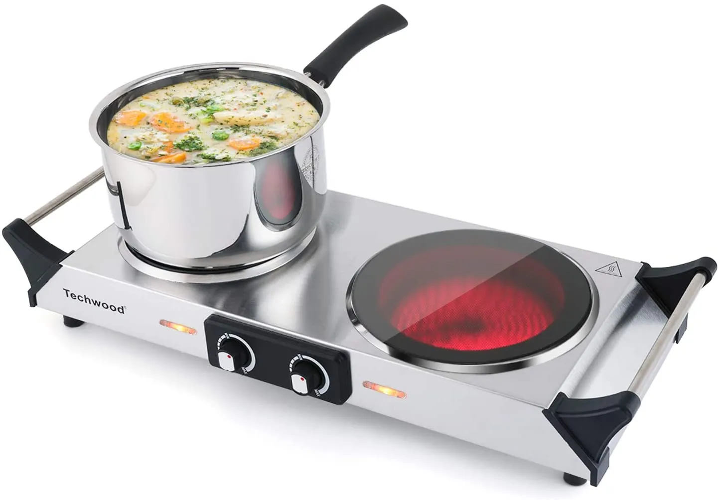 TECHWOOD Electric Stove, Double Infrared Ceramic Hot Plate for Cooking, Two Control Cooktop Burner, Portable Anti-scald handles Suitable for Office/Home/Camp Use, 1800W Compatible for All Cookwares