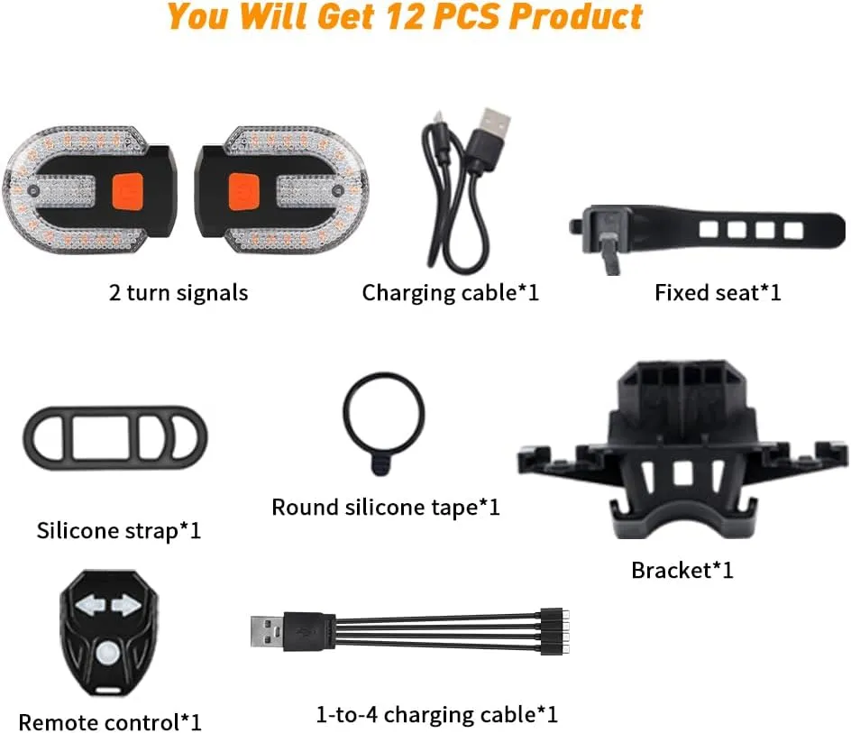 TEGUANGMEI Bike Tail Light with Turn Signal, Split Bicycle Rear Lights, USB Rechargeable Turn Signal Bike Taillights for Cycling, Cyclist Safety Warning Bike Light 5 Mode (Only One Remote Control)