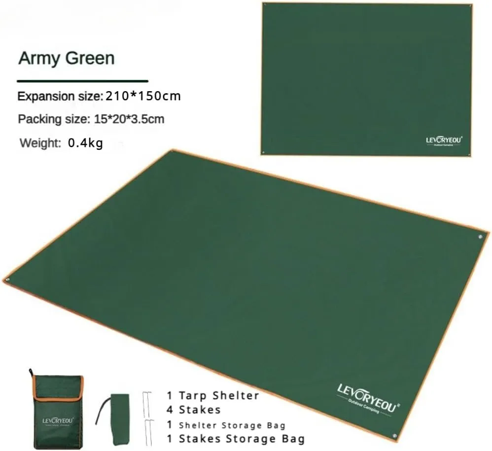 Tent Footprint Waterproof Camping Tarp Mat Picnic Blanket Ground Sheet for Backpacking Hiking Beach (Green,210 * 150cm)