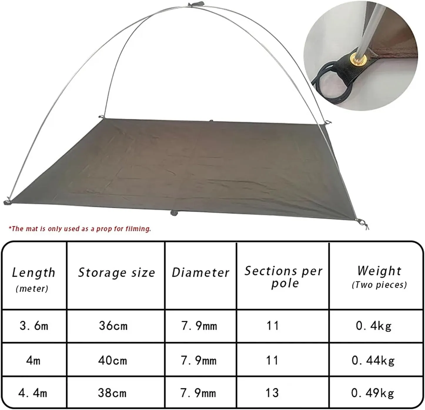 Tent Pole Replacement 11.8 ft 13 ft 14.5 ft Aluminum Tent Rod 0.3 in Outdoor Camping Collapsible Tent Frame Repair Accessory (1 Pole, 14.5ft)