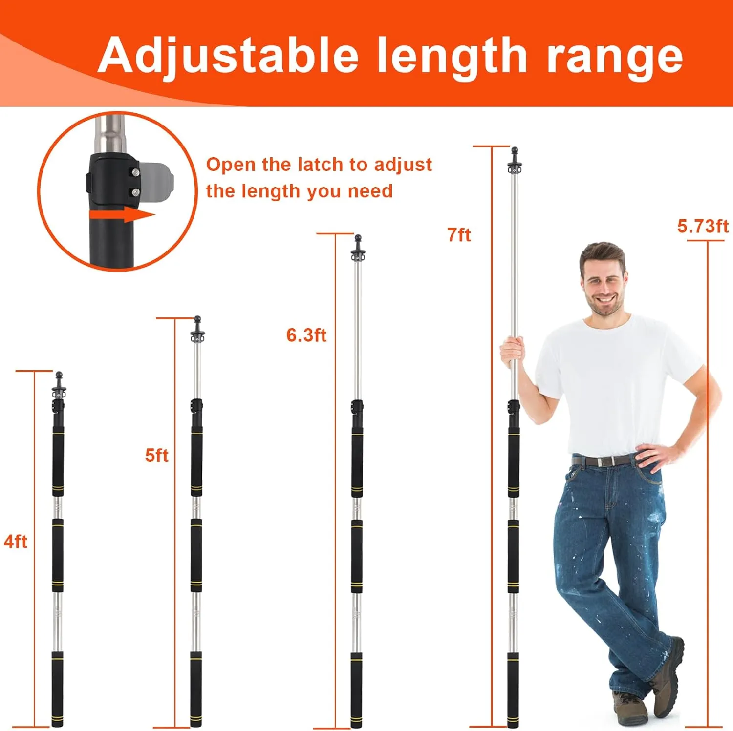 Tent Poles Replacement Heavy Duty, Telescoping Tent Poles for tarp with Steel Rod Adjustable Tarp Poles for Tarp Suitable for Canopy Awning Car Camping Convenient Carrying 1-Piece Set.