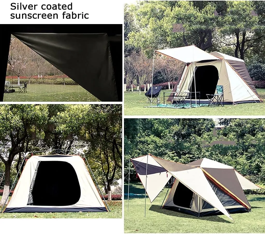 Tents for Camping Waterproof, Pop Up Tent, Camping Tents & Shelters, Tents with Top Rainfly, Big Skylight 3-5 Person Family Tents, with Front and Rear Double Halls (Color : Khaki)