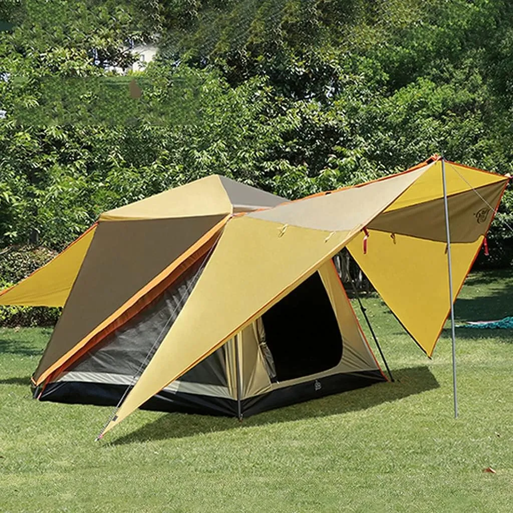 Tents for Camping Waterproof, Pop Up Tent, Camping Tents & Shelters, Tents with Top Rainfly, Big Skylight 3-5 Person Family Tents, with Front and Rear Double Halls (Color : Khaki)