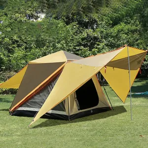 Tents for Camping Waterproof, Pop Up Tent, Camping Tents & Shelters, Tents with Top Rainfly, Big Skylight 3-5 Person Family Tents, with Front and Rear Double Halls (Color : Khaki)