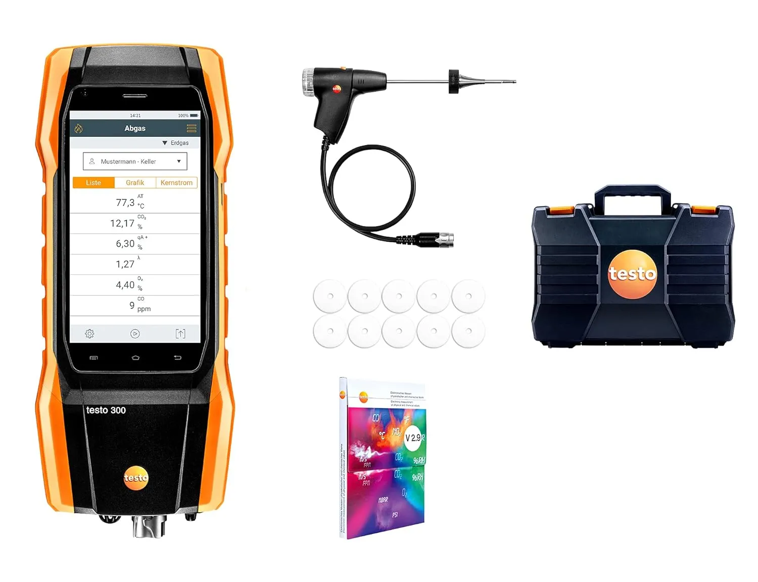 testo 300 Kit - Commercial Combustion Analyzer Kit I CO Meter for Flue Gas, Draft, Differential Pressure and Ambient CO Levels of Heating Systems