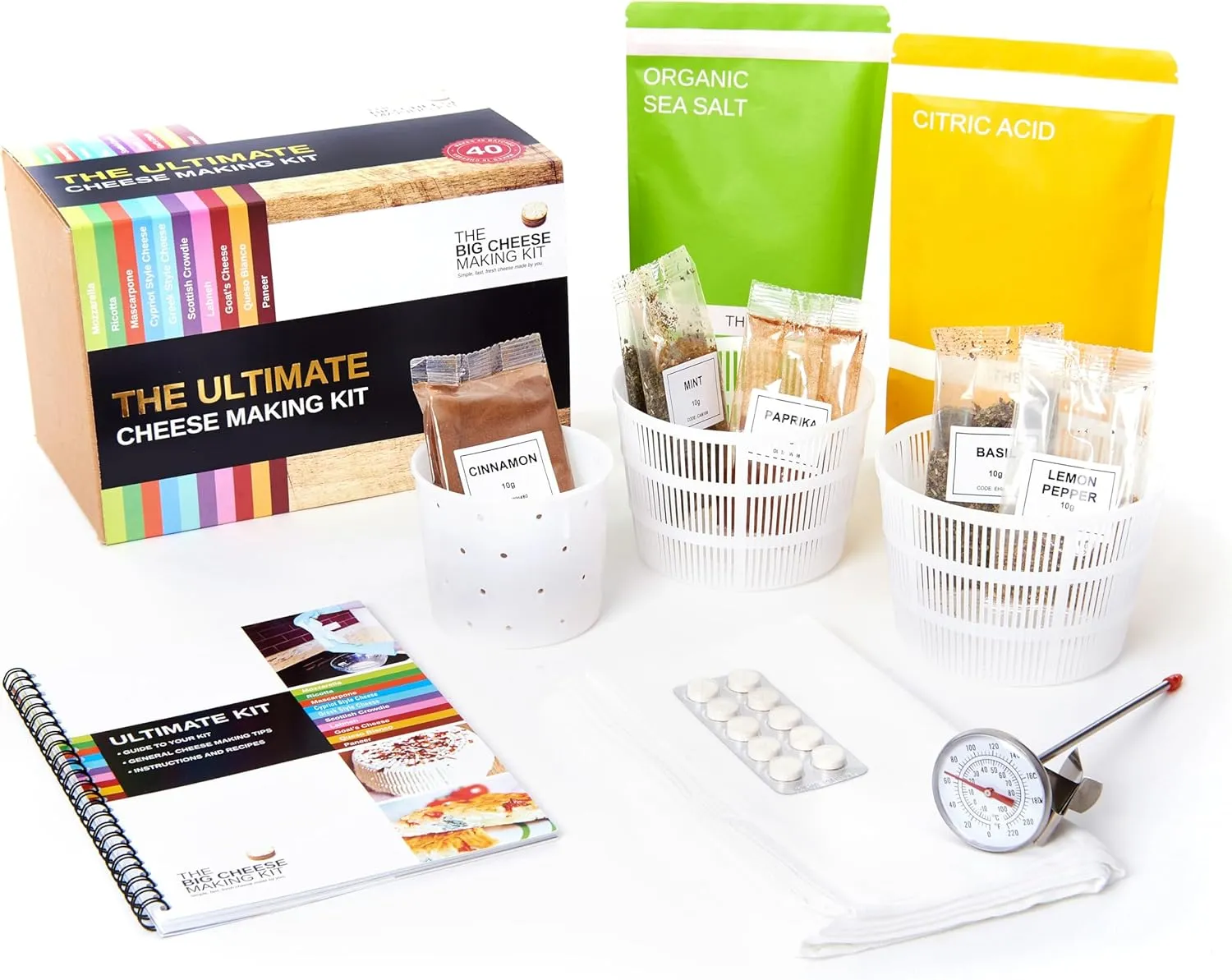 The Ultimate Cheese Making Kit - DIY Cheese Maker - 10 Different Cheese Mozzarella, Mascarpone, Feta, Ricotta Cheese - Cheese Making Supplies Include Rennet for Cheese Making & Booklet