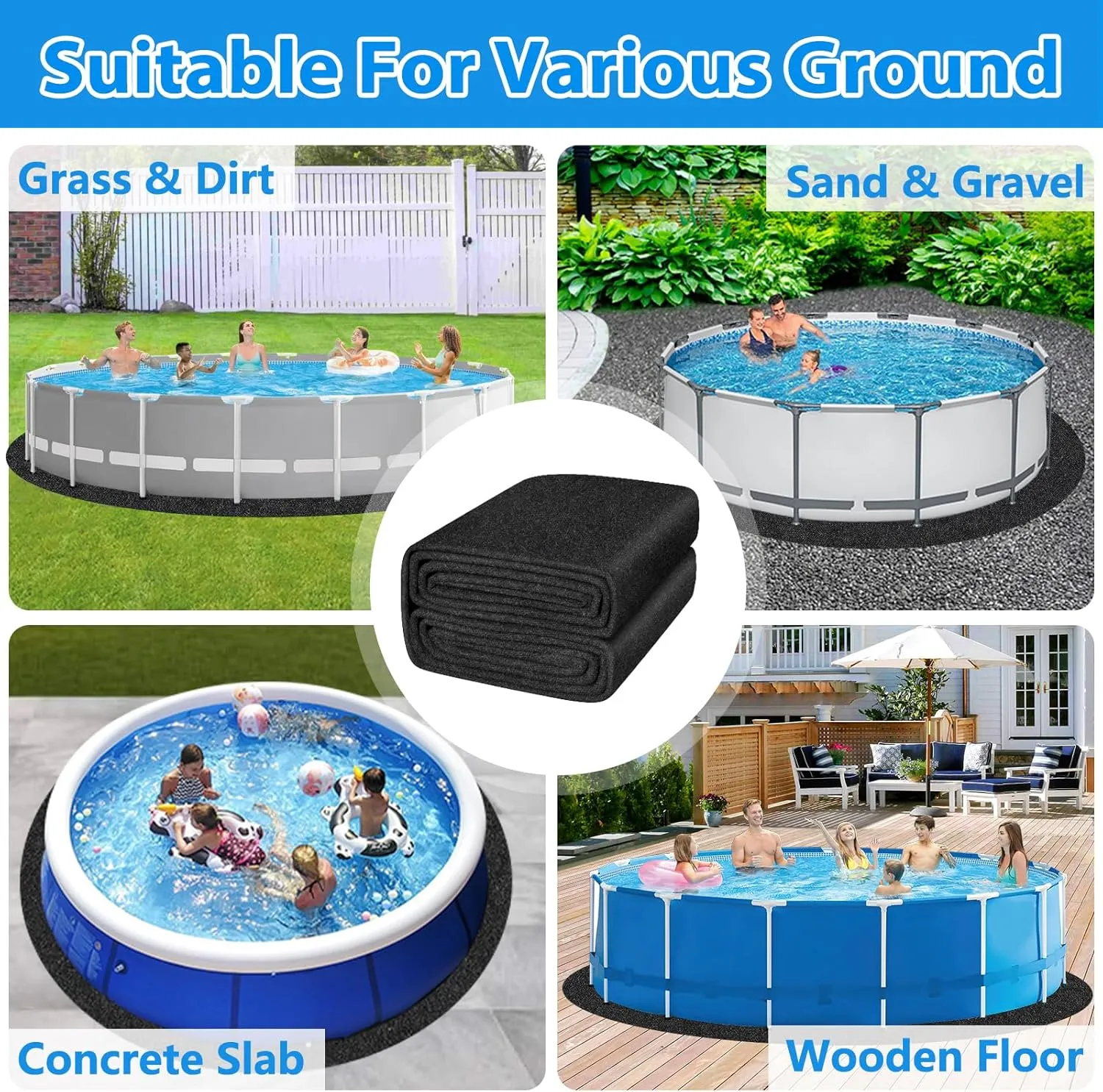 Thickened Pool Liner Pad for Above Ground Pool, 15 FT Round Under Pool Mat Padding, Pool Ground Pad Mat Under Pool for Pool Bottom, Prevent Punctures, Extend Liner Life
