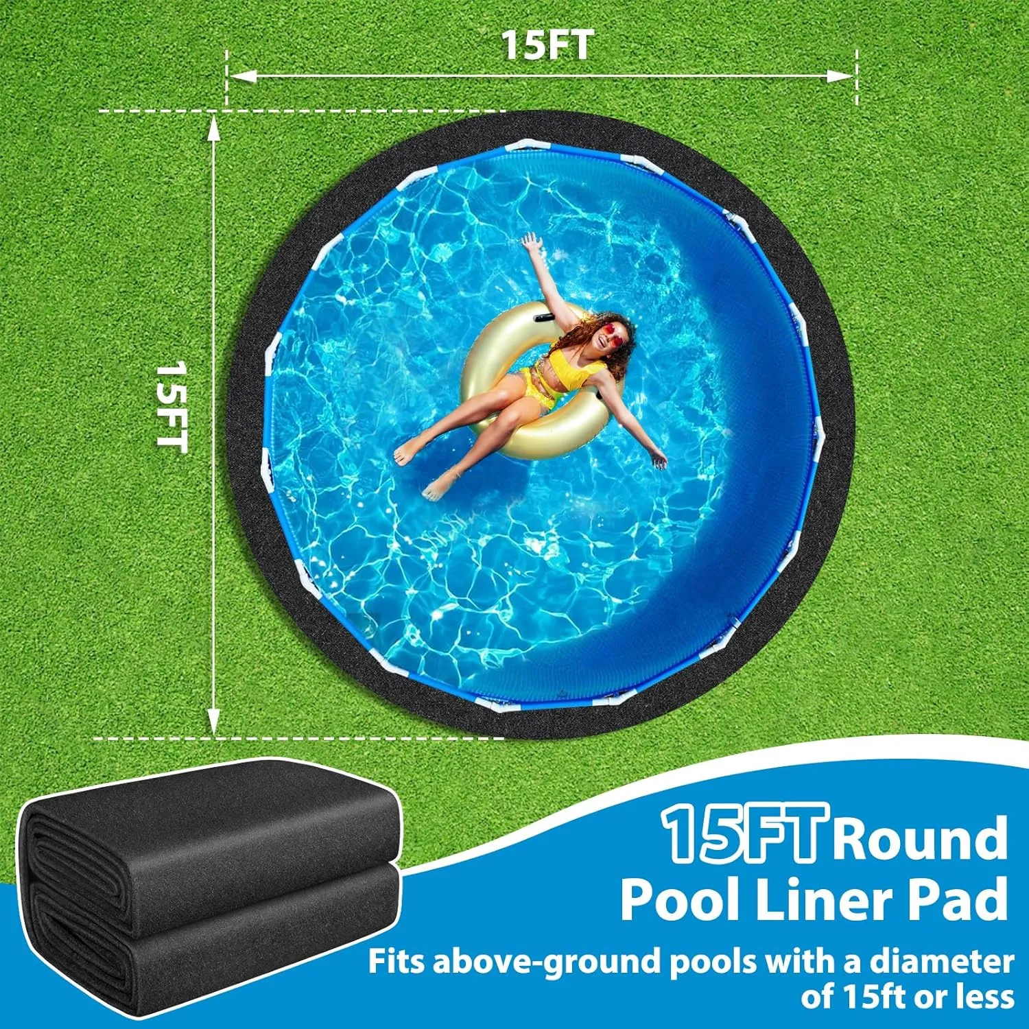 Thickened Pool Liner Pad for Above Ground Pool, 15 FT Round Under Pool Mat Padding, Pool Ground Pad Mat Under Pool for Pool Bottom, Prevent Punctures, Extend Liner Life