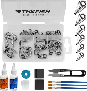 THKFISH 42pcs 6 Sizes Rod Tip Repair Kit with Glue, Fishing Rod Repair Kit Pole Tip Replacement Complete Supplies, Stainless Steel Ceramic Ring Guide Tips