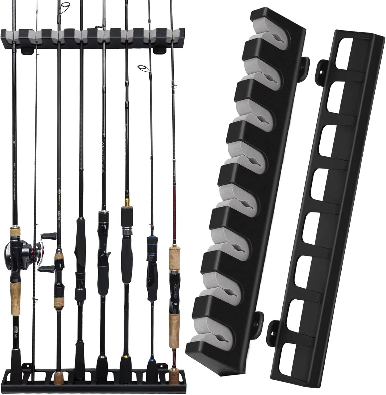 THKFISH Fishing Rod Holders Fishing Rod Rack Wall Mount Vertical Fishing Pole Holders for Garage Room, Boats Store 8 Fishing Rod Combos,1pair grey