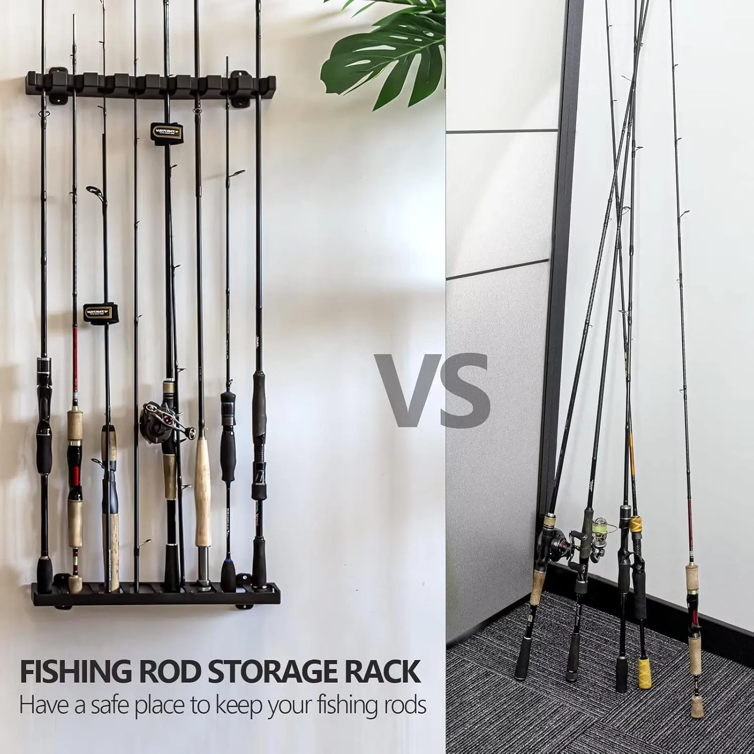 THKFISH Fishing Rod Holders Fishing Rod Rack Wall Mount Vertical Fishing Pole Holders for Garage Room, Boats Store 8 Fishing Rod Combos,1pair grey