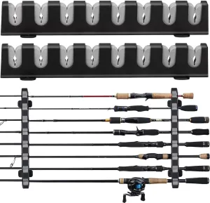 THKFISH Fishing Rod Rack Store 8 Fishing Rod Holders Rod RackWall Mount Horizontal Fishing Pole Holders for Garage Room, Boats Store 8 Fishing Rod Combos,1pair grey