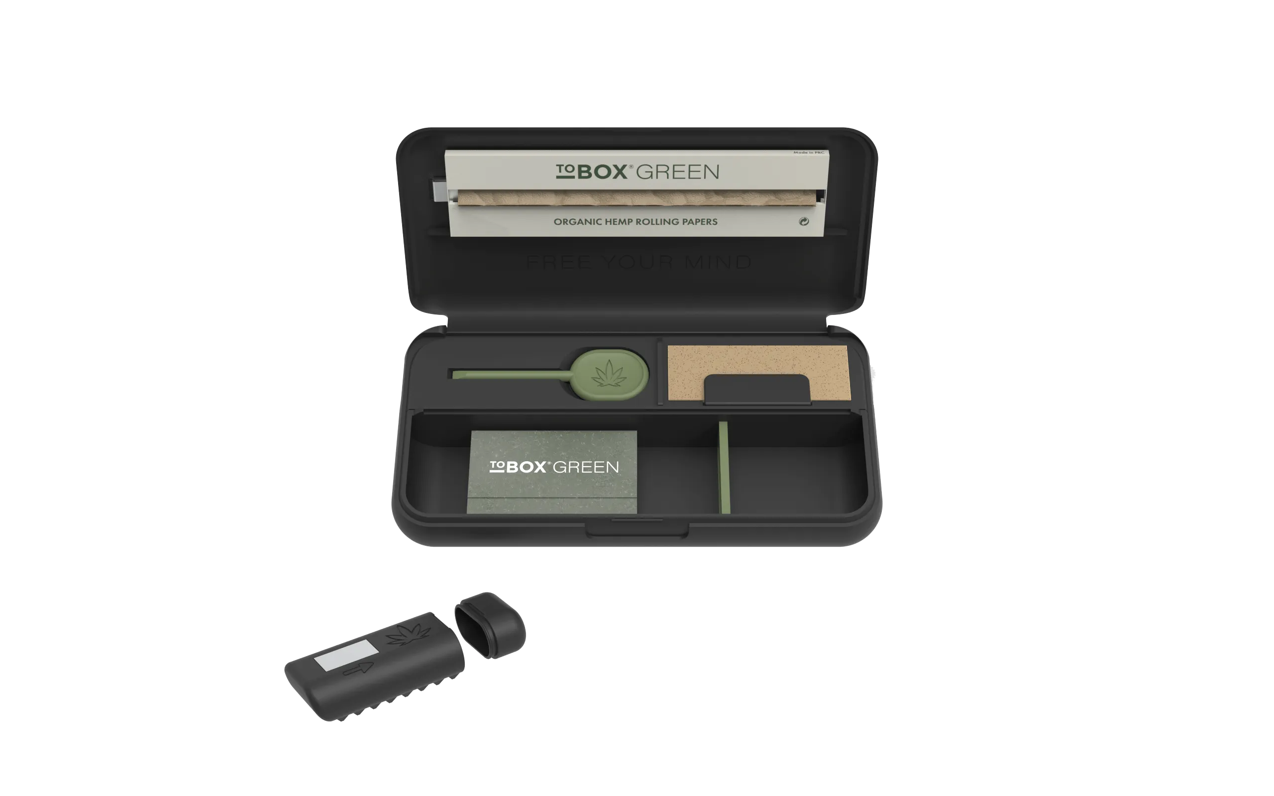 Tobox Green All-In-One Pocket Size Smell-Proof Stash Box Rolling Kit