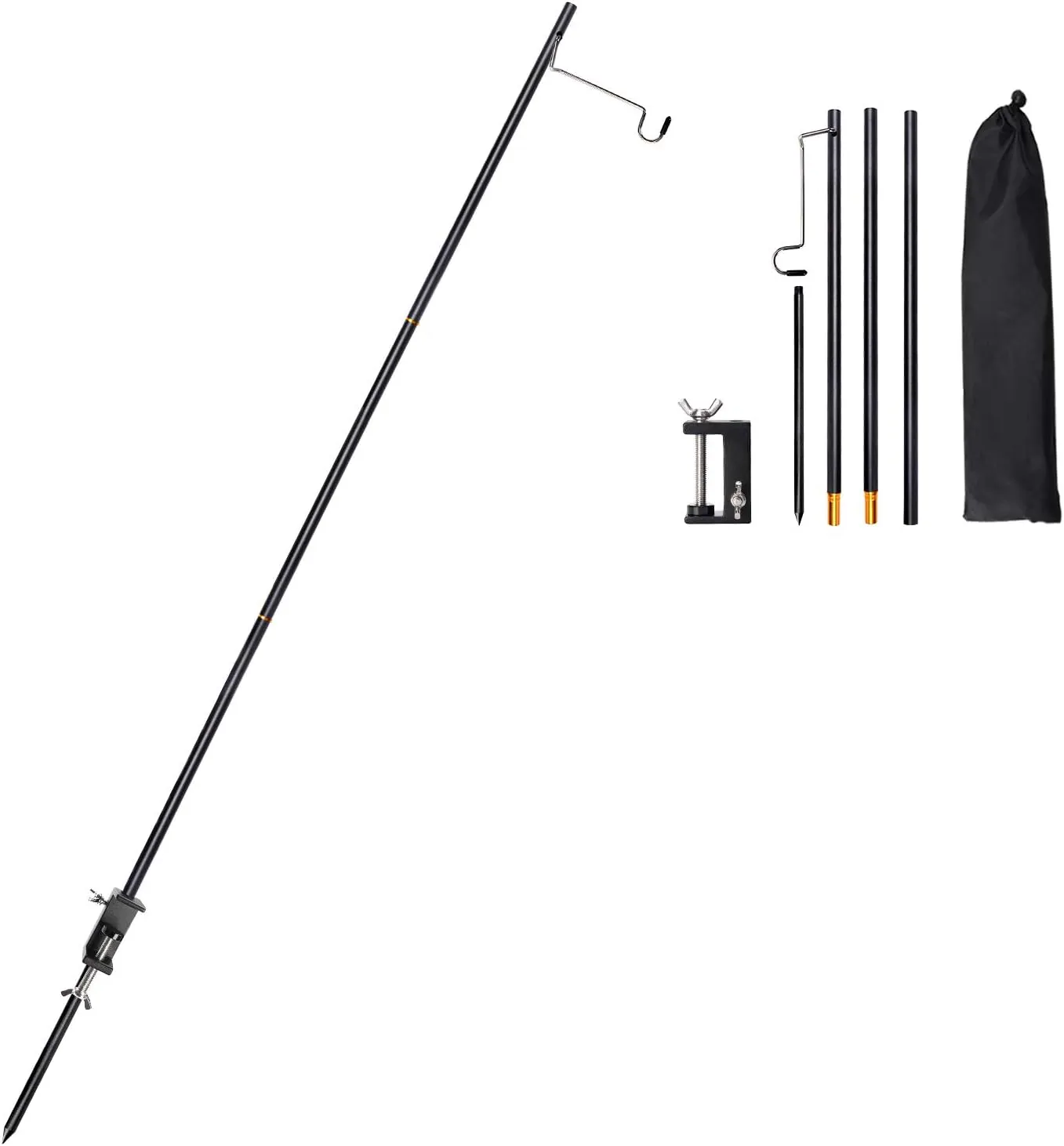 TOBWOLF Portable Camping Folding Lamp Pole, Lightweight Collapsible Aluminum Lantern Stand, Outdoor Lamp Post Hanging Light Holder Stick for Picnic, Hiking, Fishing, Backpacking, Garden BBQ