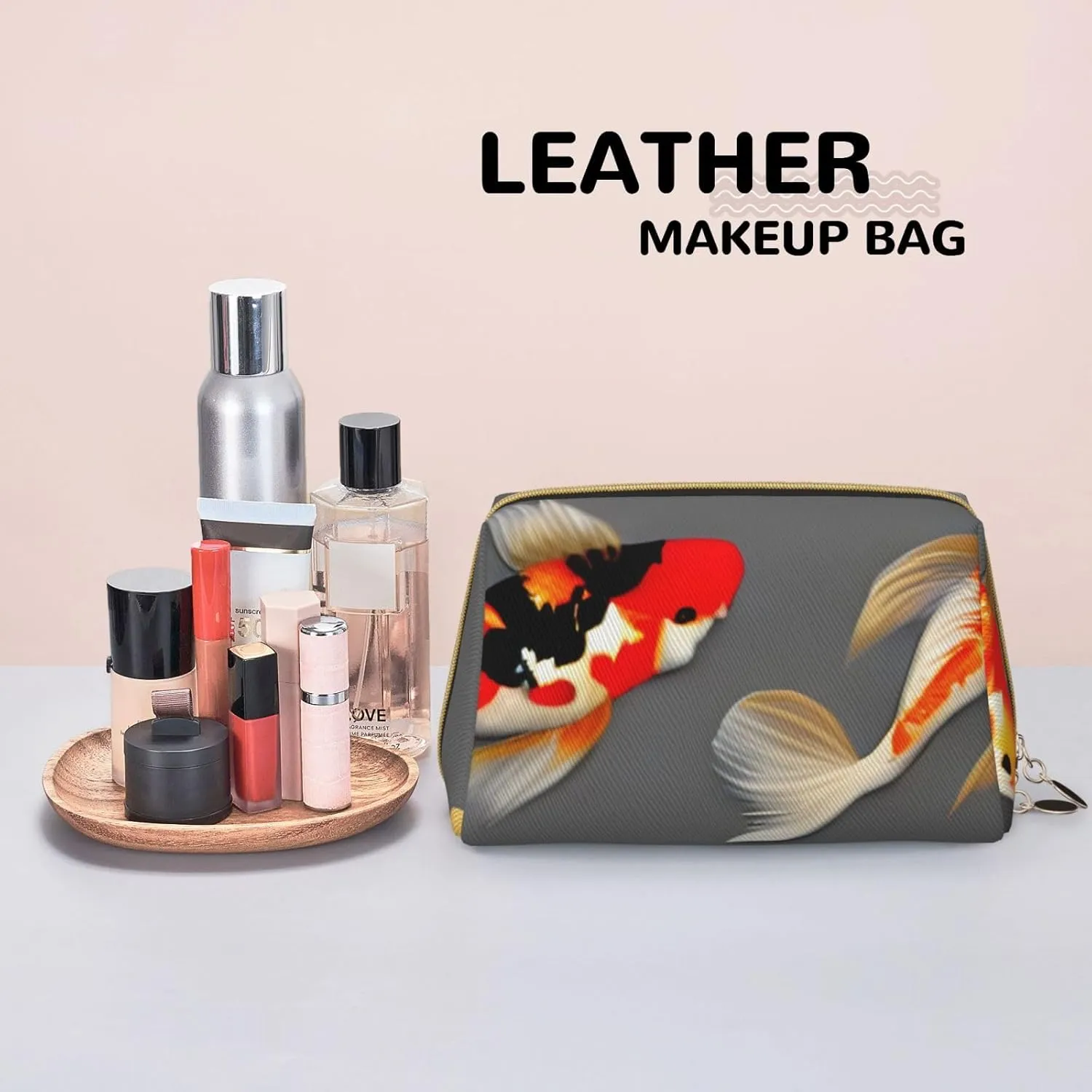 Traditional Koi Carps With Spots Toiletry Pouch, Travel-Friendly Makeup Organizer For Makeup Brushes, Lipsticks