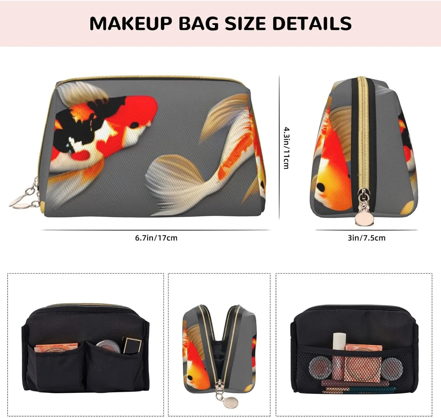 Traditional Koi Carps With Spots Toiletry Pouch, Travel-Friendly Makeup Organizer For Makeup Brushes, Lipsticks