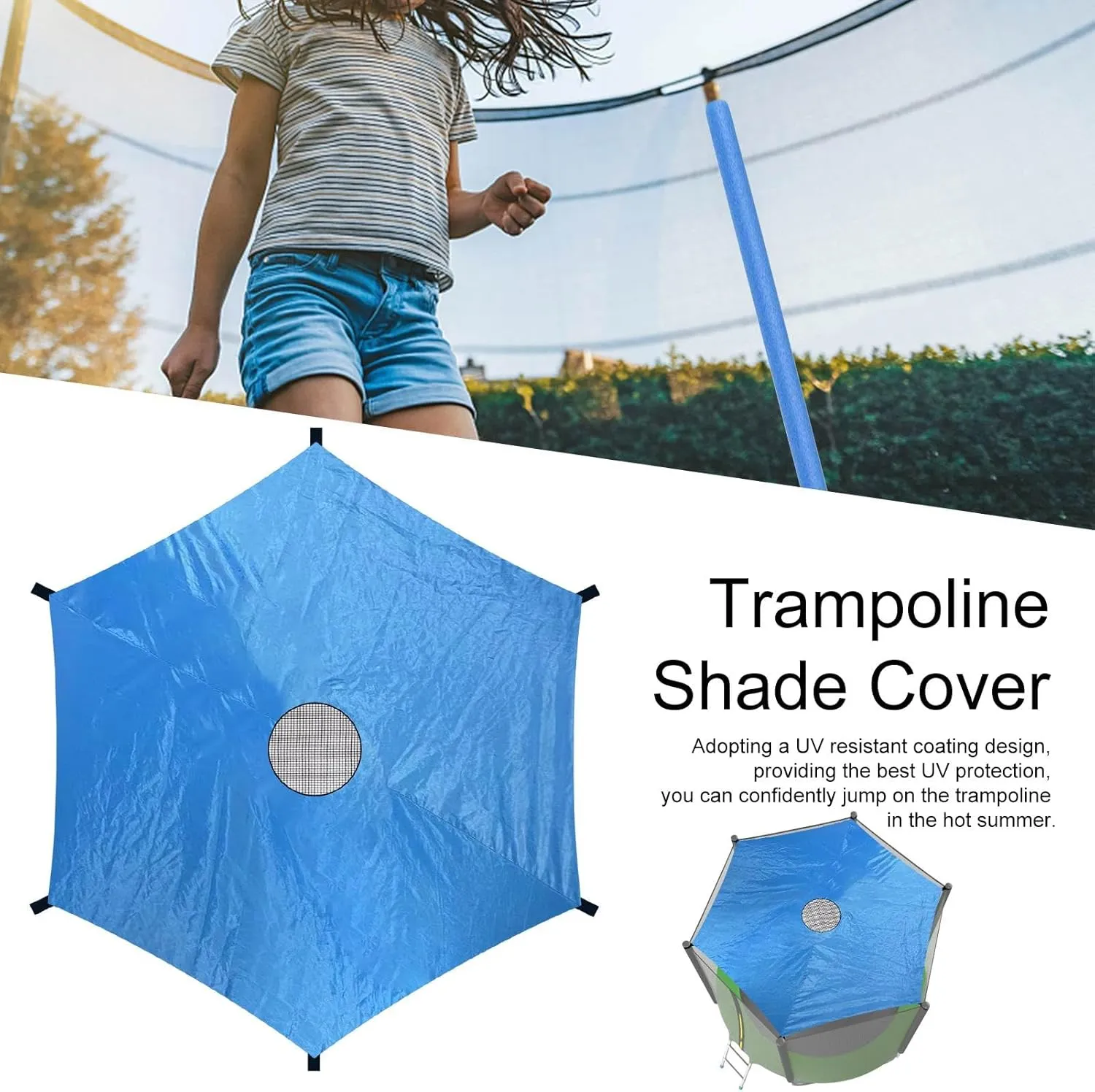 Trampoline Shade Cover, 6/8/12 Pole Trampoline Tent Cover, Waterproof Oxford Trampoline Canopy Trampoline Tent Cover, Anti-UV Trampoline Sunshade Cover for Outdoor Backyard Playground