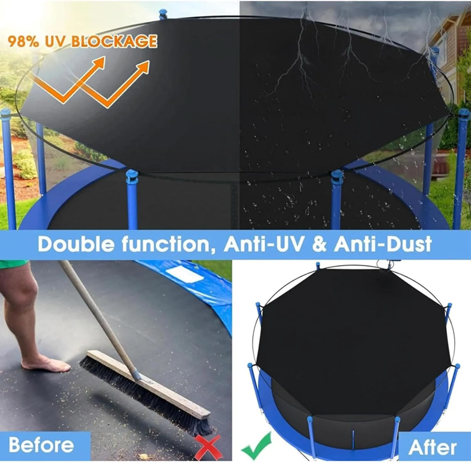 Trampoline Shade Cover,Trampoline Cover Anti-Uv Trampoline Sun Shade Cover, Trampoline Canopy, Trampoline Tent Cover, 6ft,8ft,10ft,12ft,14ft, Anti-Uv Trampolines Sunshade Accessories,12ft~8 pole