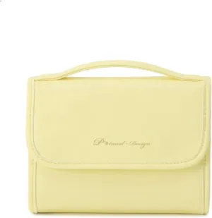 Travel Cosmetic Bag for Women, Foldable Toiletry Bag with 3 Removable Pockets, Small Waterproof Makeup Organizer Bag for Brushes, Cosmetics, Accessories, Toiletries, Yellow