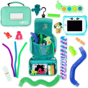 Travel Essentials for Kids – All-in-One Activity Kit for Travel, Road Trip Activities for Kids - Hanging Bag, Includes Toys and Activities for Airplanes, Hotels - Boys & Girls 1-3 Years (Seafoam)