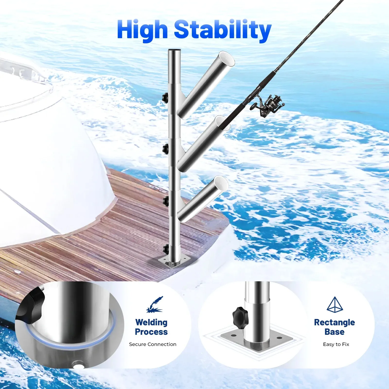 Tree Type 3 Rod Holder Adjustable Fishing Boat Rod Holder Rocket Launcher