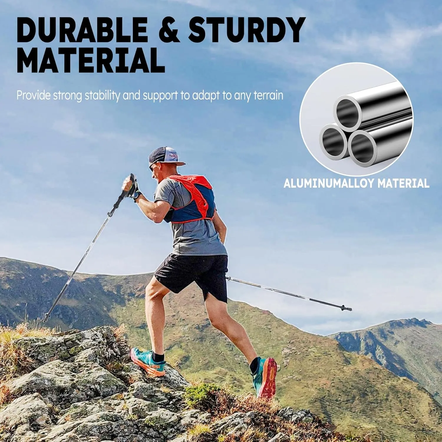Trekking Poles Lightweight Collapsible Hiking Poles Folding Aluminum Walking Sticks 2 Pack Walking Sticks for Hiking