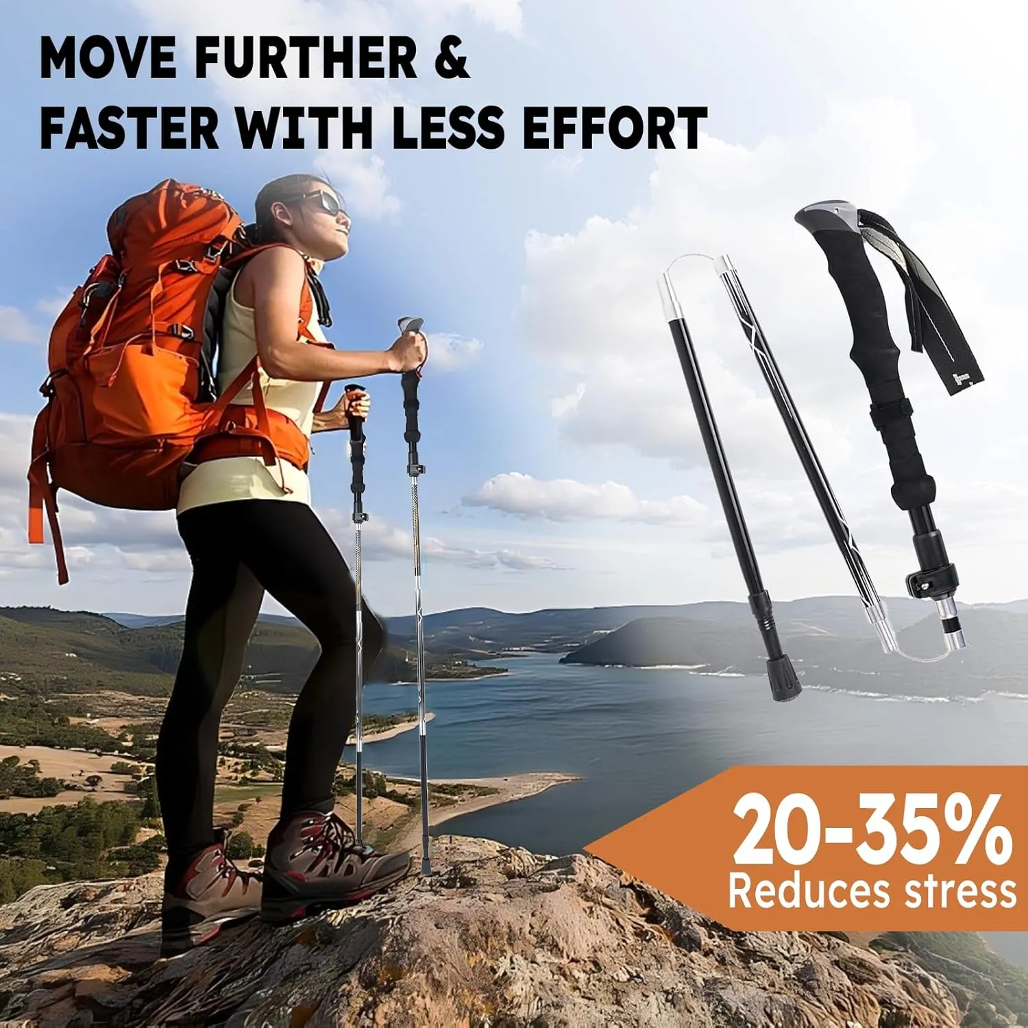 Trekking Poles Lightweight Collapsible Hiking Poles Folding Aluminum Walking Sticks 2 Pack Walking Sticks for Hiking