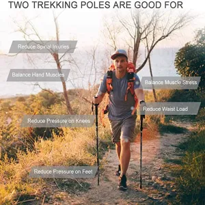 Trekking Poles, Walking Poles Trekking Poles - 2 Pack with Antishock and Quick Lock System, Telescopic, Collapsible, Ultralight 7075 Aluminum for Hiking, Camping, Mountaining, Backpacking, Walking, Tr