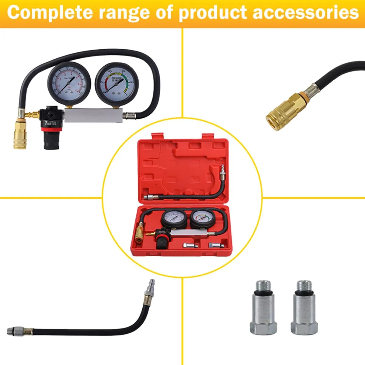 TU-21Cylinder Leak Down Tester Kit, Automotive Engine Compression Leakage Test Kit for Cars Trucks Motorcycles