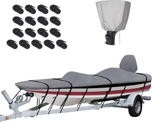 Tuszom Custom Fit Bass Boat Cover with Motor Cover, True 900D Solution-Dyed Bass Tracker Boat Cover Fits 16 ft - 18.5 ft Long, 98 in Wide Boat - Waterproof & Trailerable with 17 Windproof Straps