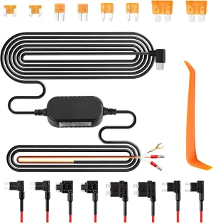 Type C Dash Cam Hardwire Kit with 8 Car Fuse Tap & 8 5A Blade Fuse,24H Monitoring Hardwire Kit for Dash Camera,11.48 Ft Hard Wire Kit for Dash Cam with Low Voltage Protection