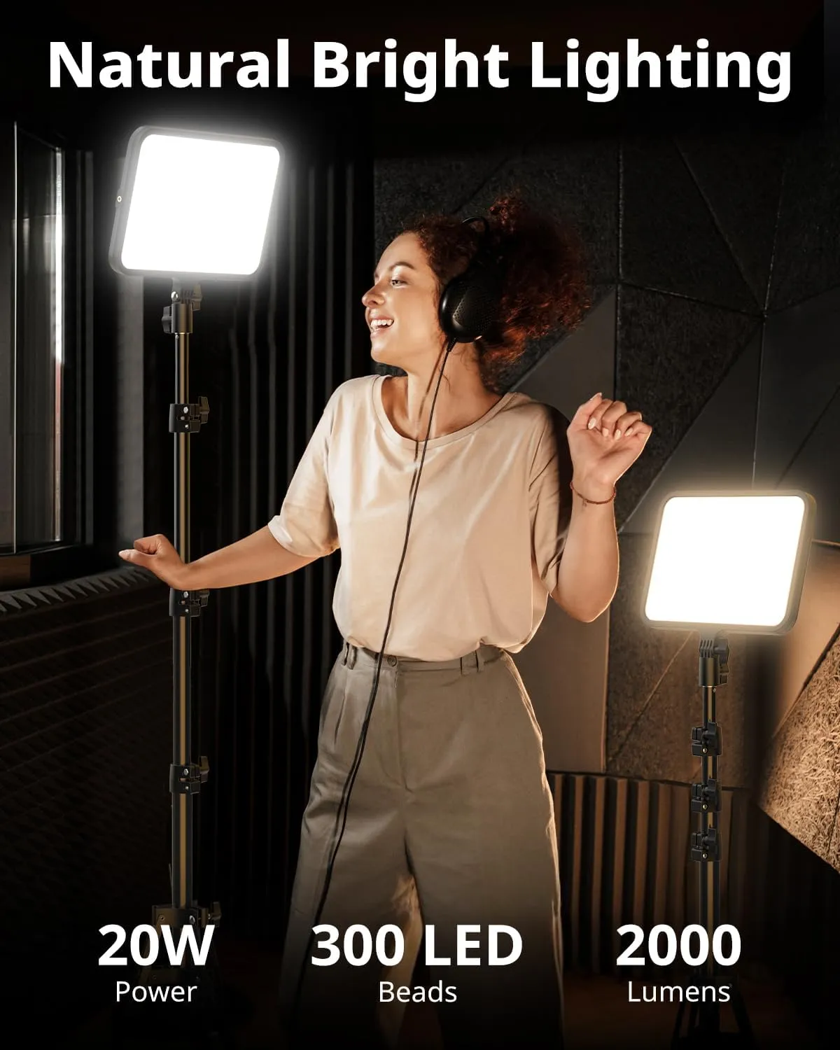 UBeesize 2 Pack LED Video Light Kit, Photography Lighting, 13" Studio Lights with 65" Tripod Stand and Phone Holders, Podcast Lighting for Video Recording,Tiktok,YouTube