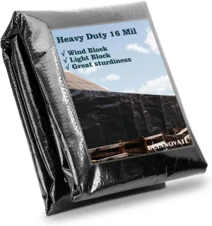 UCINNOVATE Black Tarp Waterproof 16 Mil Taprs Heavy Duty, 6.2x9.8 ft Waterproof Poly Tarp Cover with Grommets, UV Resistant Plastic Tarp for Emergency Rain Patio Furniture Woodpile Camping Pool Tent