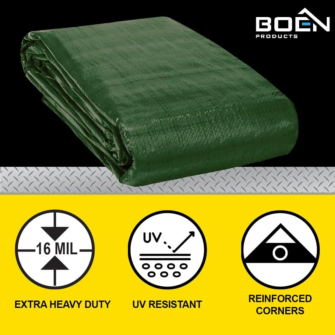 Ultra Heavy Duty Tarp Waterproof Large Cover | Hunter Green, 10' x 12' 16 Mil Thick | Rip Proof Tarps | Thick Weave Material, UV Resistant Great for Tarpaulin Canopy Tent, Boat, RV or Pool Cover