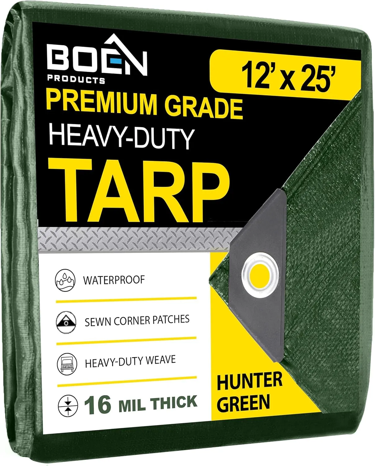 Ultra Heavy Duty Tarp Waterproof Large Cover | Hunter Green, 12' x 25 16 Mil Thick | Rip Proof Tarps | Thick Weave Material, UV Resistant Great for Tarpaulin Canopy Tent, Boat, RV or Pool Cover