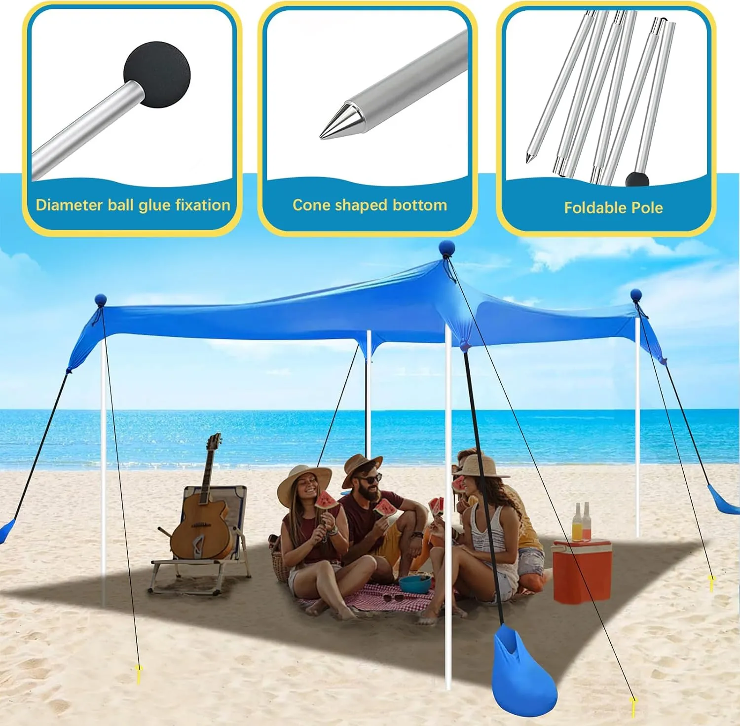 UMARDOO Family Beach Tent Extra Replacement Aluminum Foldable Poles, Portable Telescoping Tent Poles for Awnings Canopy (7.8FT)