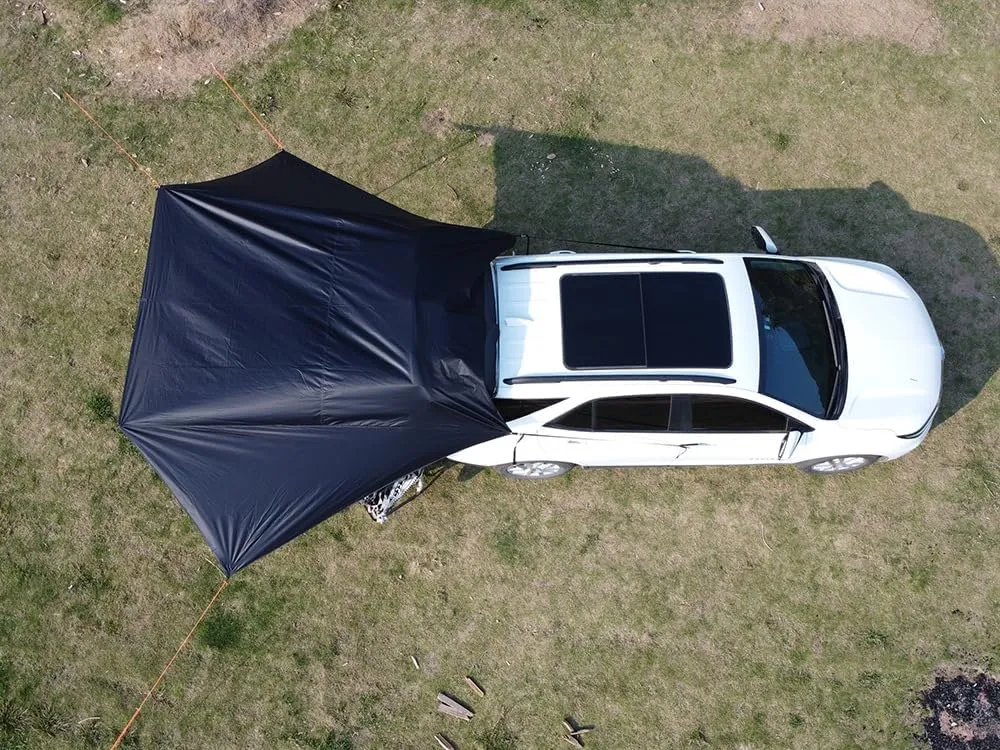Universal 6.6x9.8ft Car Rear Sunshade Awning for Road Trips & Camping - Heavy-Duty Black UV-Blocking Side Canopy for All Vehicles