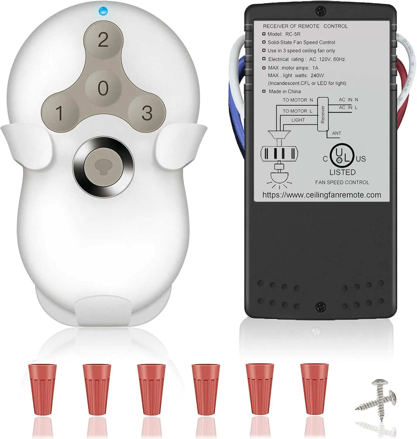 Universal Ceiling Fan Remote Control Kit, Compatible with Hunter, Harbor Breeze, Hampton Bay, 3-Speed Control with Dimmer, Works wtih Hunter 99122 99123 99600, Learn Key