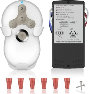 Universal Ceiling Fan Remote Control Kit, Compatible with Hunter, Harbor Breeze, Hampton Bay, 3-Speed Control with Dimmer, Works wtih Hunter 99122 99123 99600, Learn Key