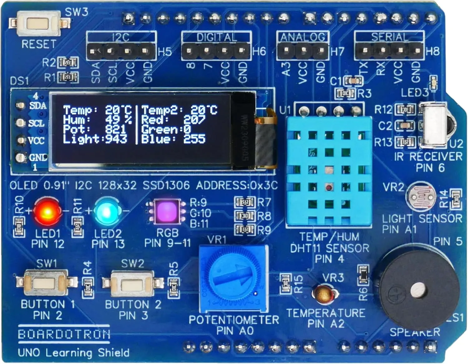 UNO Learning Shield   UNO R3 Board Compatible with Arduino Pre-Assembled All-in-One Starter Beginner Multifunctional Expansion Kit