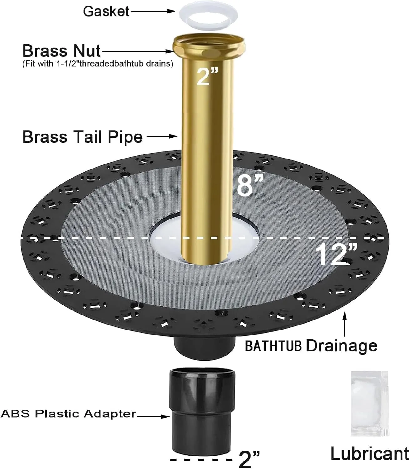 Upgrade Free Standing Tub Drain Rough-in Kit for Freestanding Bathtub Drain, 12 Inch Base Plate with Brass Pipe - CUPC Certification