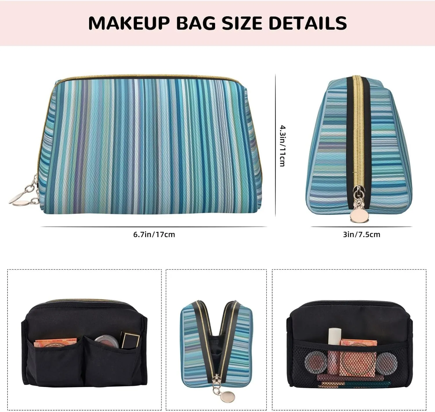 Vertical Stripes Toiletry Pouch, Travel-Friendly Makeup Organizer For Makeup Brushes, Lipsticks