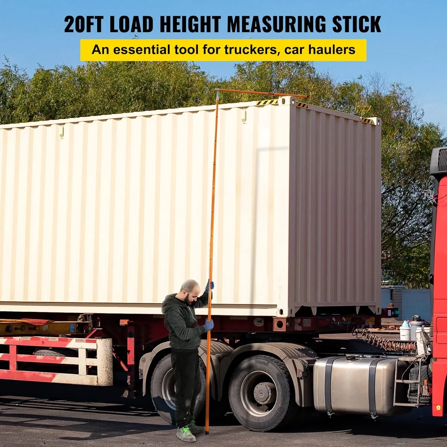 VEVOR Load Height Measuring Stick, 20' Sturdy Fiberglass Truck Height Stick with Adjustable Pole, Non-conductive Truck Height Measuring Stick with Carrying Bag, Height Stick for Trucks, Car Haulers