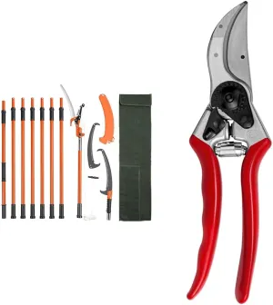 VEVOR Manual Pole Saw, 7.3-27 ft Extendable Tree Pruner, Sharp Steel Blade and Scissors High Branche & FELCO F-2 068780 Classic Manual Hand Pruner, F 2