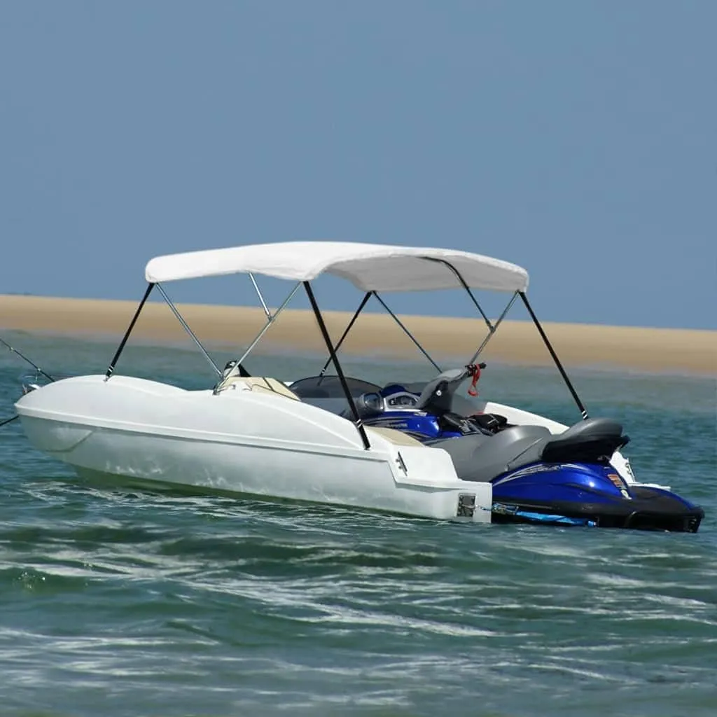 vidaXL 3-Bow Bimini Top/Boat Canopy - Adjustable Dimensions, Weather-Resistant, UV Protective, Polyester Material with PU Coating - Easy Assembly and Mounting - White