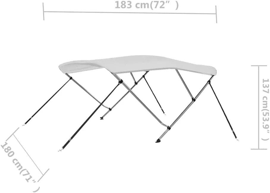 vidaXL 3-Bow Bimini Top/Boat Canopy - Adjustable Dimensions, Weather-Resistant, UV Protective, Polyester Material with PU Coating - Easy Assembly and Mounting - White